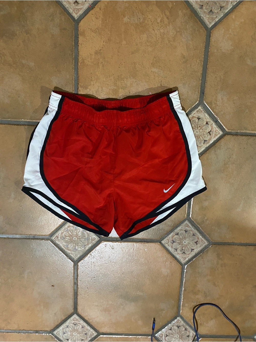 Nike Red Women's Athletic Shorts with White and Black Accents